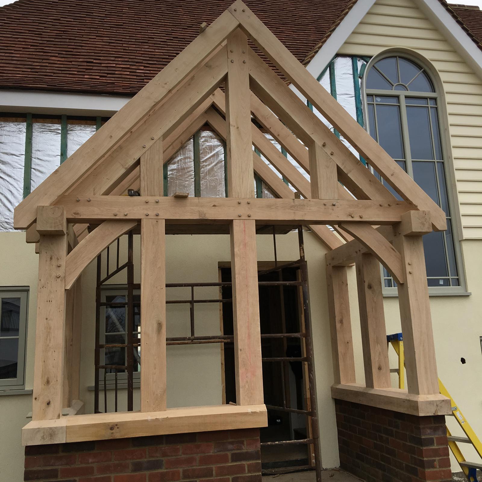 Oak-framed porch and entrance build in progress